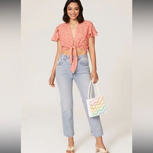 Color me Courtney Ellie tie front cropped blouse